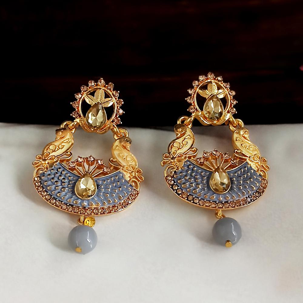 JewelMaze Grey Meenakari Matte Dangler Earrings -1318089C