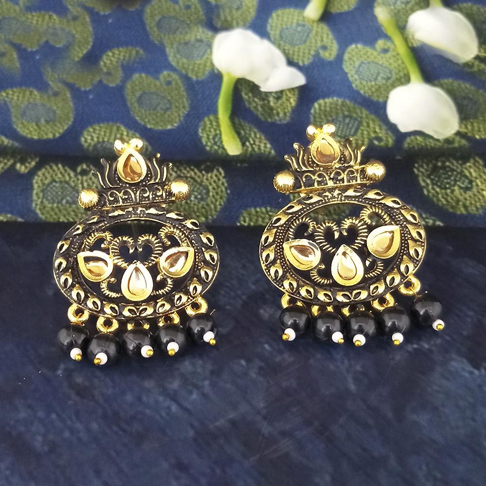 Woma Black Matte Meenakari Dangler Beads Drop Earrings - 1318092E