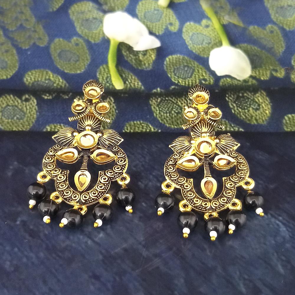 Woma Black Matte Meenakari Dangler Beads Drop Earrings - 1318093E