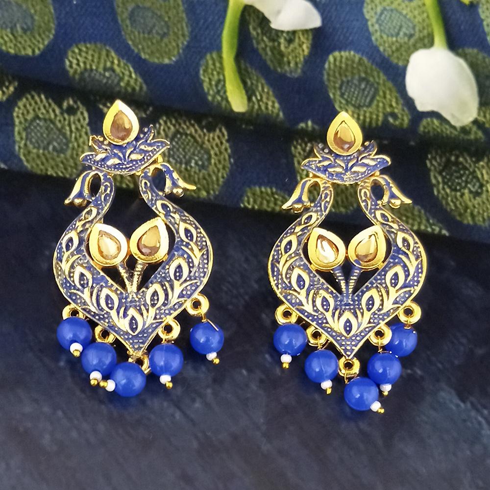 JewelMaze Blue Matte Meenakari Dangler Beads Drop Earrings - 1318094G
