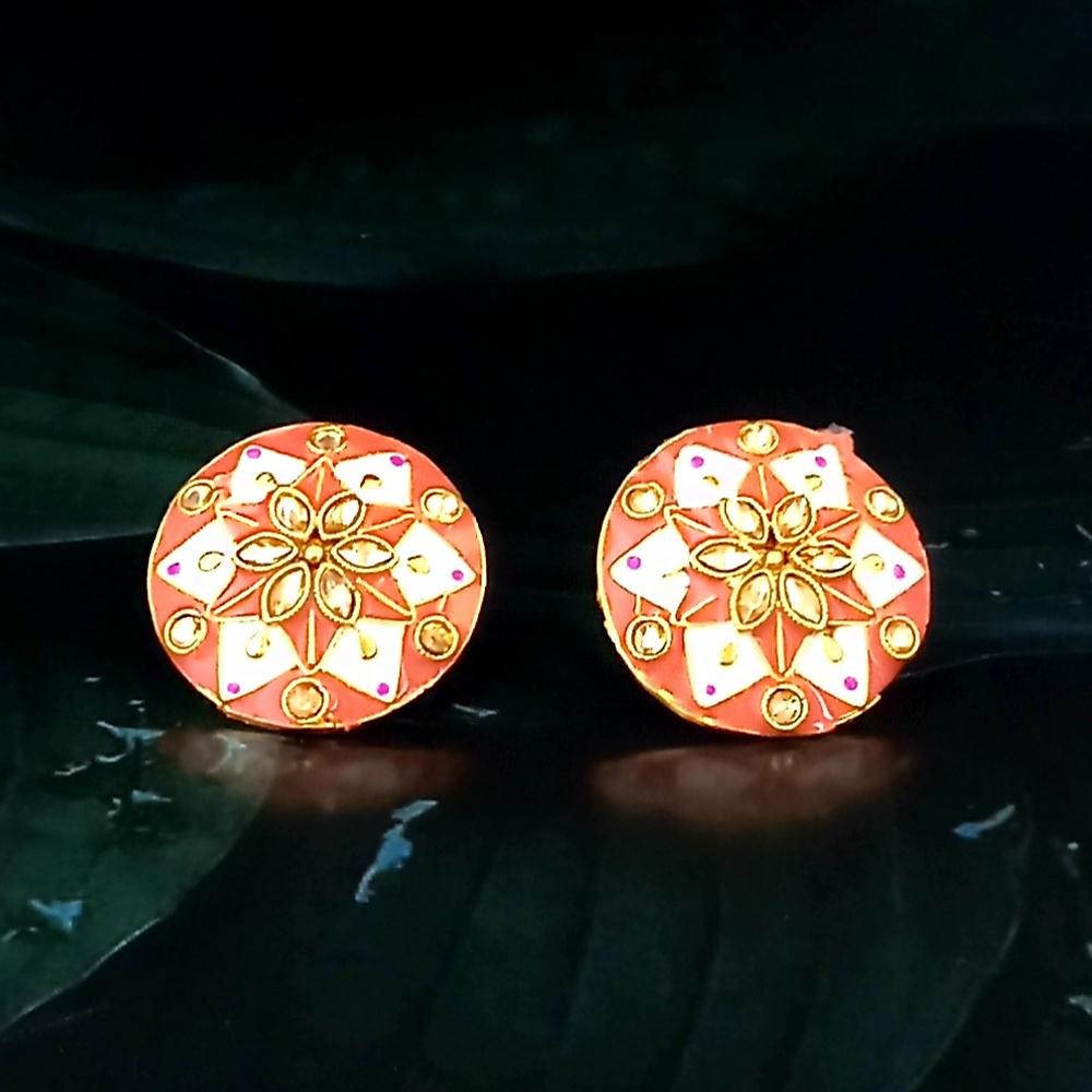 Kriaa Gold Plated Peach Meenakari Stud Earrings - 1318904L