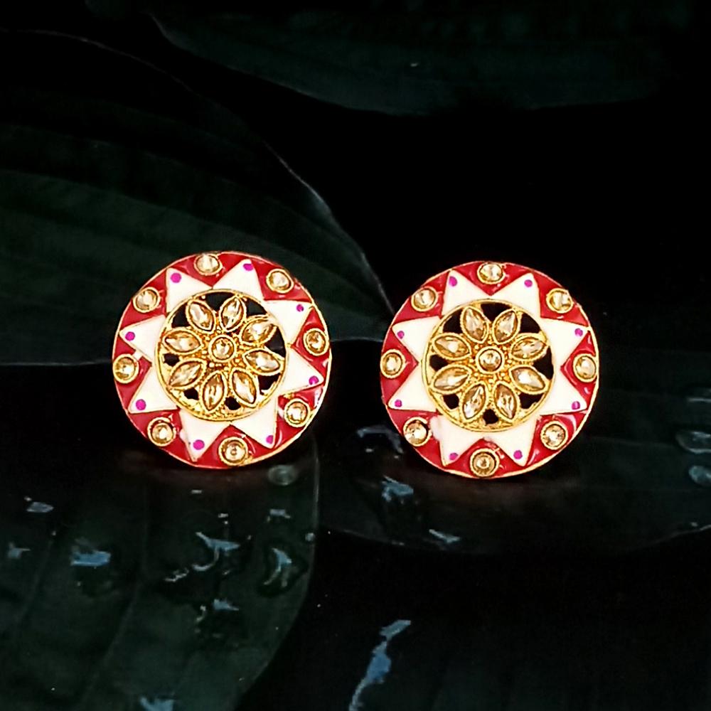 Kriaa Gold Plated Pink Meenakari Stud Earrings - 1318907B