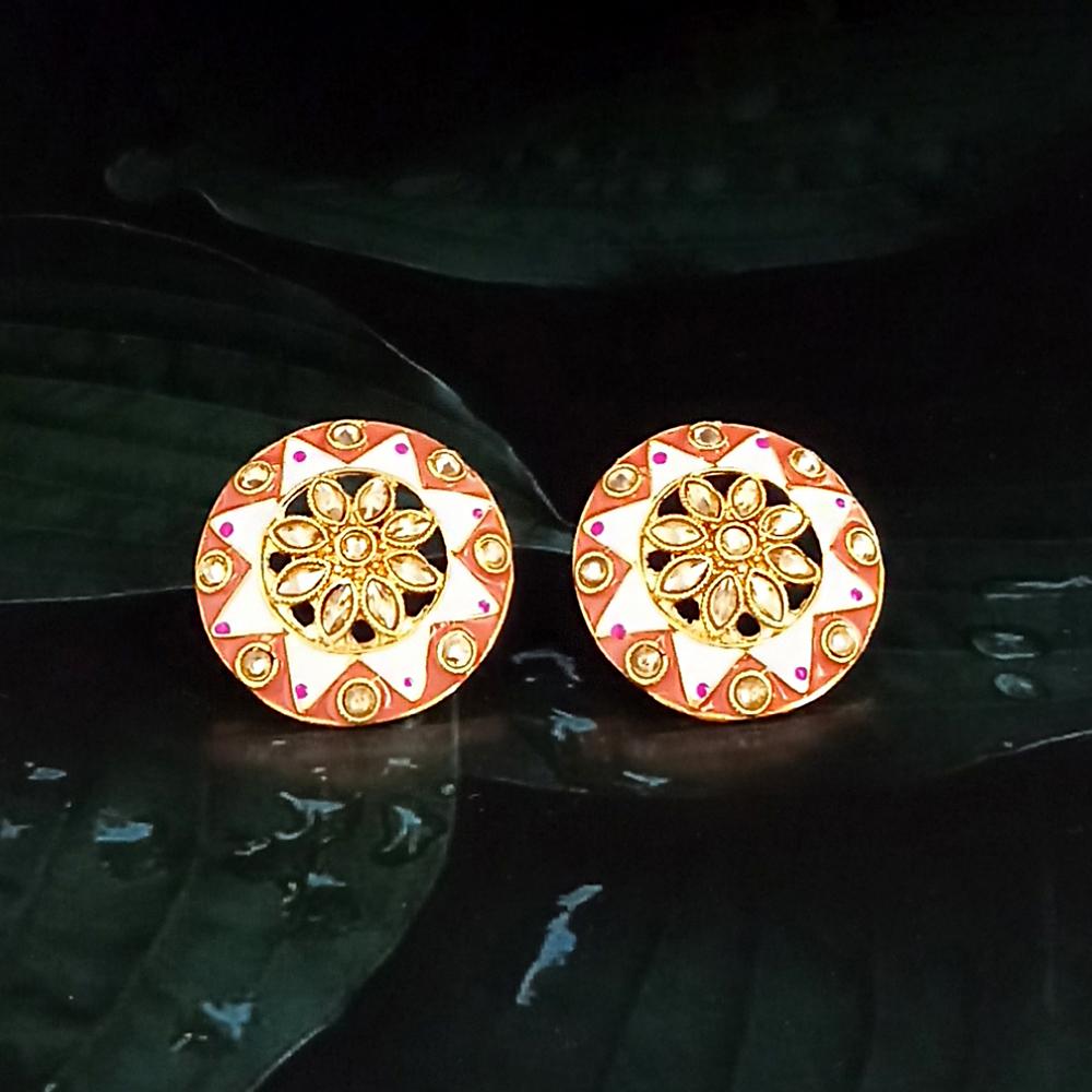 Kriaa Gold Plated Peach Meenakari Stud Earrings - 1318907L