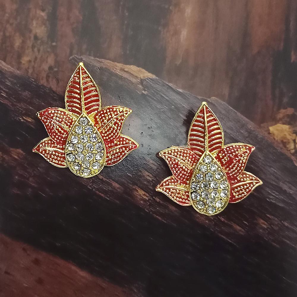 Adi Gold Plated Red Meenakari And Austrian Stone Stud Earrings  -  1319227A