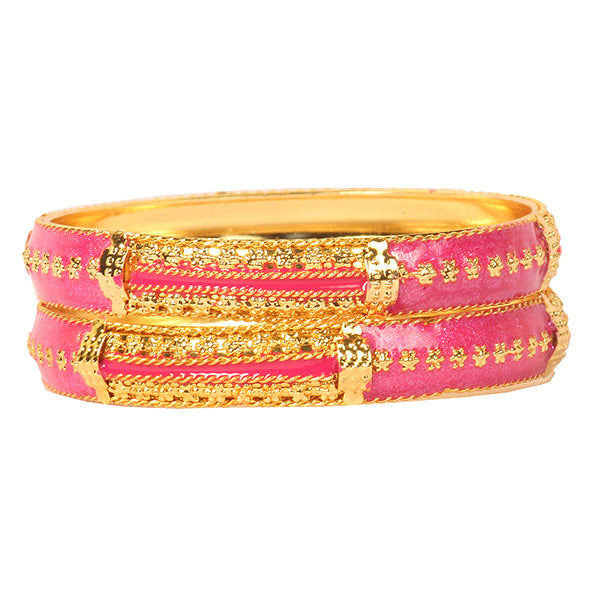 Kriaa Pink Meenakari Gold Plated Bangle Set