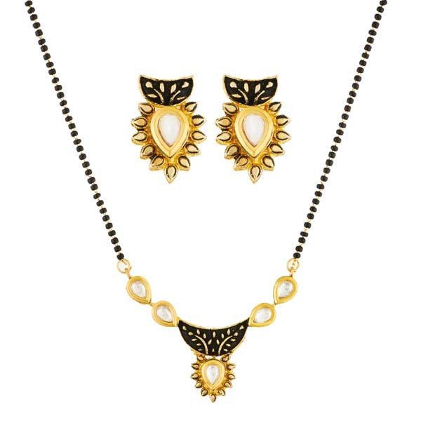 Kriaa Gold Plated Black Meenakari Stone Mangalsutra