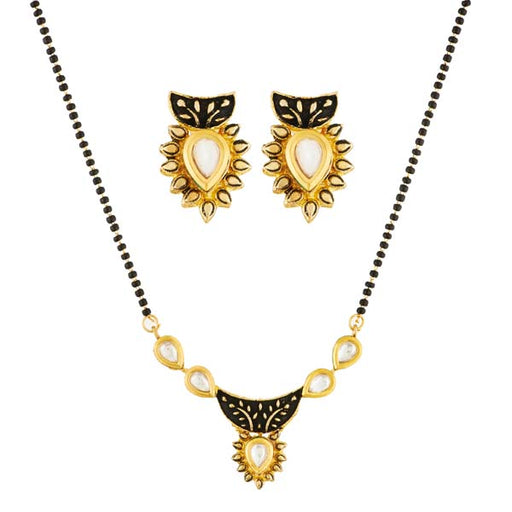 Kriaa Gold Plated Black Meenakari Stone Mangalsutra