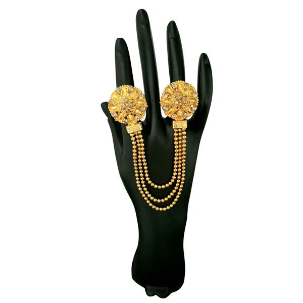 Kriaa Brown Austrian Stone Chain Double Finger Ring