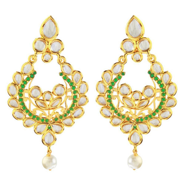 The99jewel Kundan Green Pota Stone Chandbali Earrings