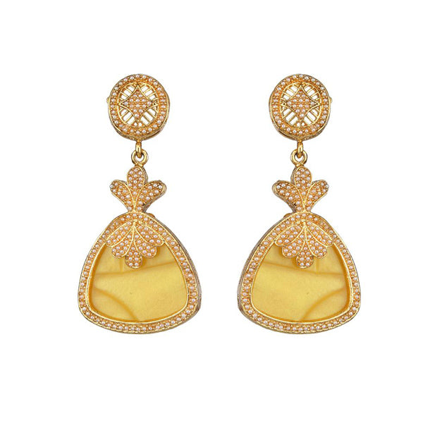 Kriaa Yellow Resin Gold Plated Dangler Earring