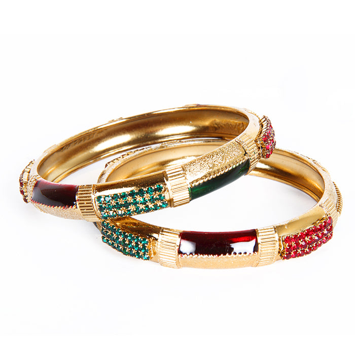 Kriaa Maroon And Green Meenakari Austrian Stone Bangle Set
