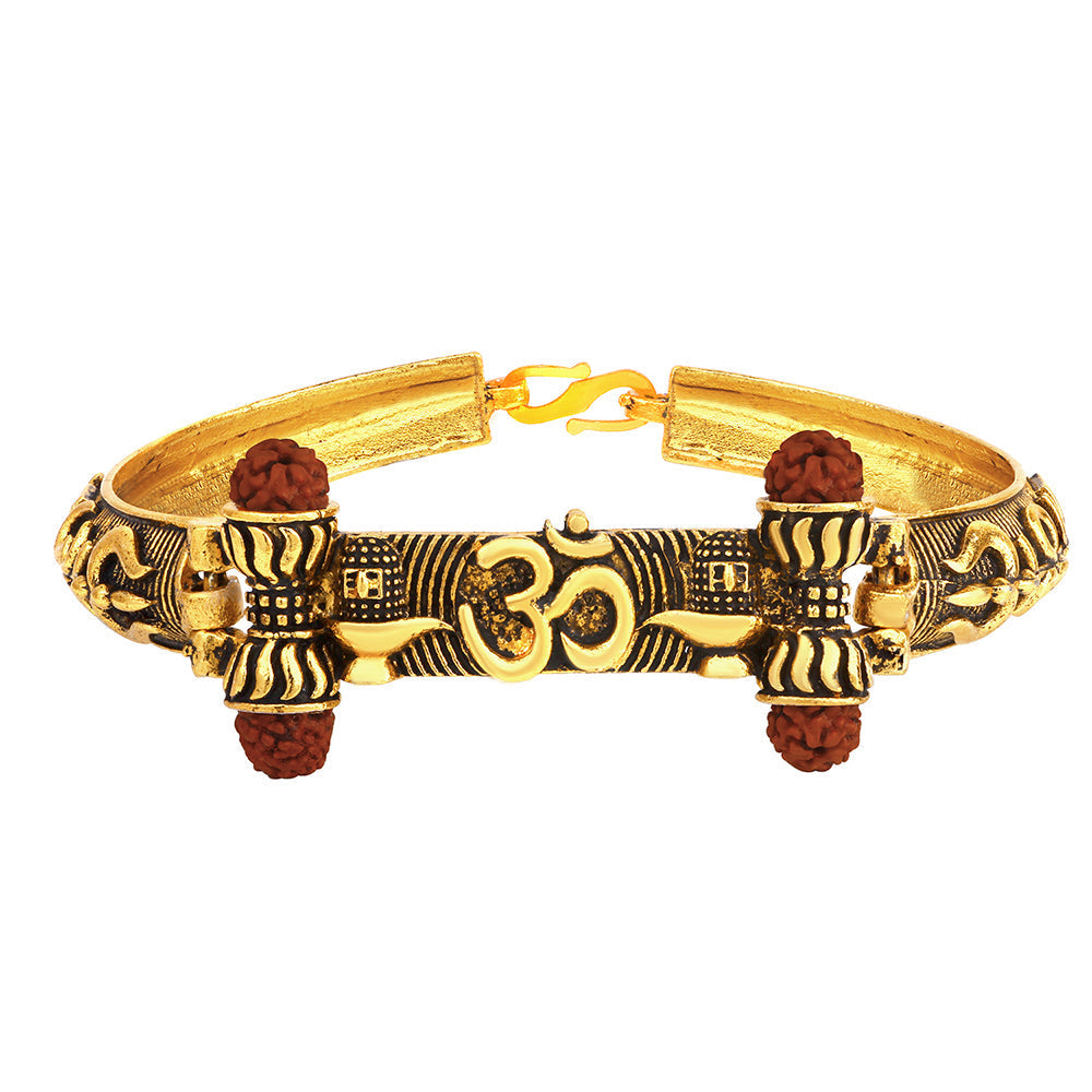 Gold Healing and Powerful Shiva Adjustable Om Kada Bracelet for Men S   Shining Jewel
