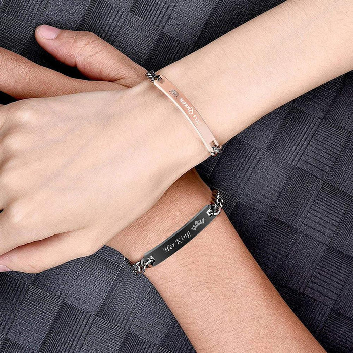 Silver  Black His Queen  Her King Metal Couple Bracelet for Boys  Girls