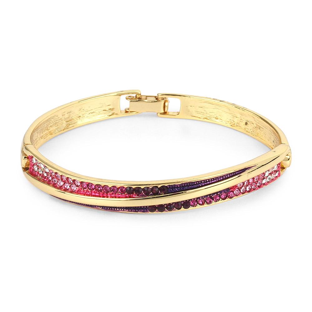 Estele 24Kt Gold Plated Pink & Purple Studded Cuff Bracelet