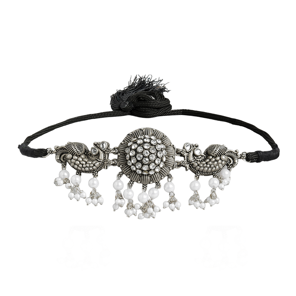 Kord Store Silver Oxidised Kundan Necklace set With Ring For Girls and Women