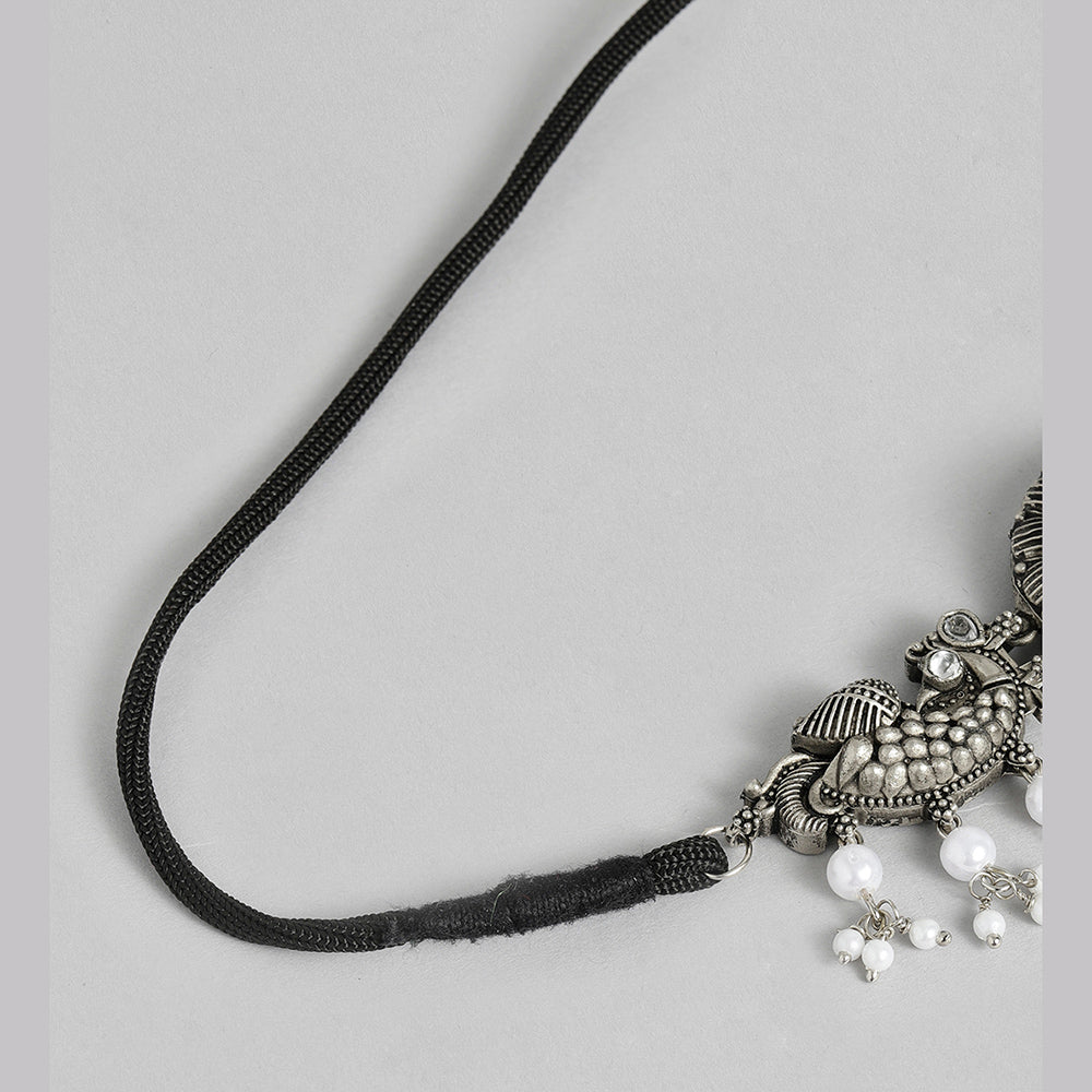 Kord Store Silver Oxidised Kundan Necklace set With Ring For Girls and Women