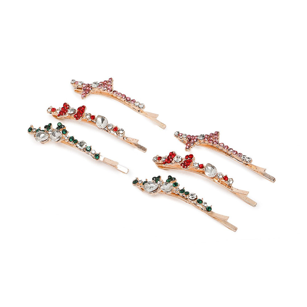 Kord Store Fancy Rose Gold Plated Multicolor Stones Hair Pin Combo
