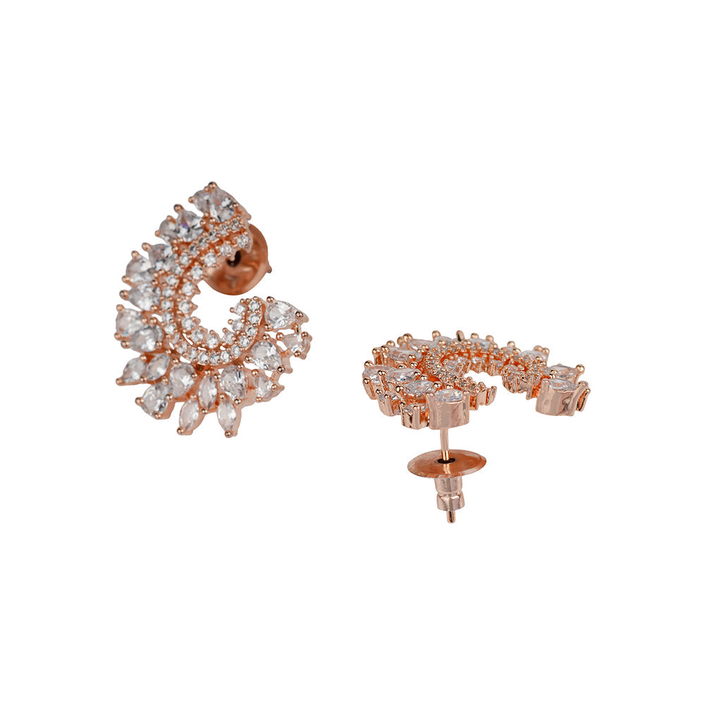 Kord Store Exotic Rose Gold Plated White Premium American Diamond Stud/Tops For Women