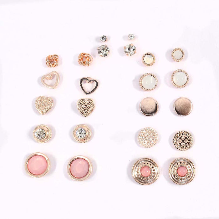 JewelMaze Set of 12 Bombshell Pink Everyday Minimalist Stud Earrings - Stud Earrings