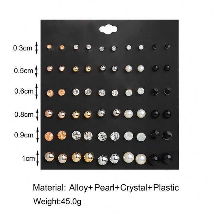 JewelMaze Set of 30 Everyday Office Pearl and Crystal Stud Earrings - Stud Earrings