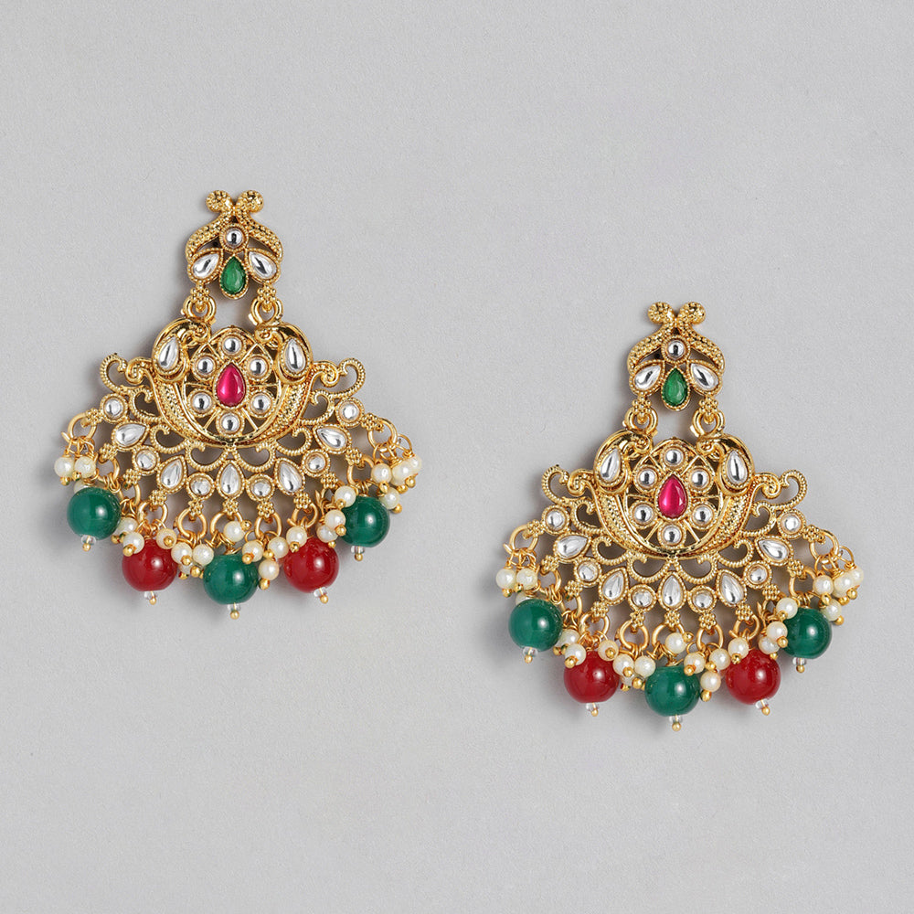 Kord Store Gold Traditional Kundan And Multi Color Pearl Studded Earrings Maang Tikka for Women Girls