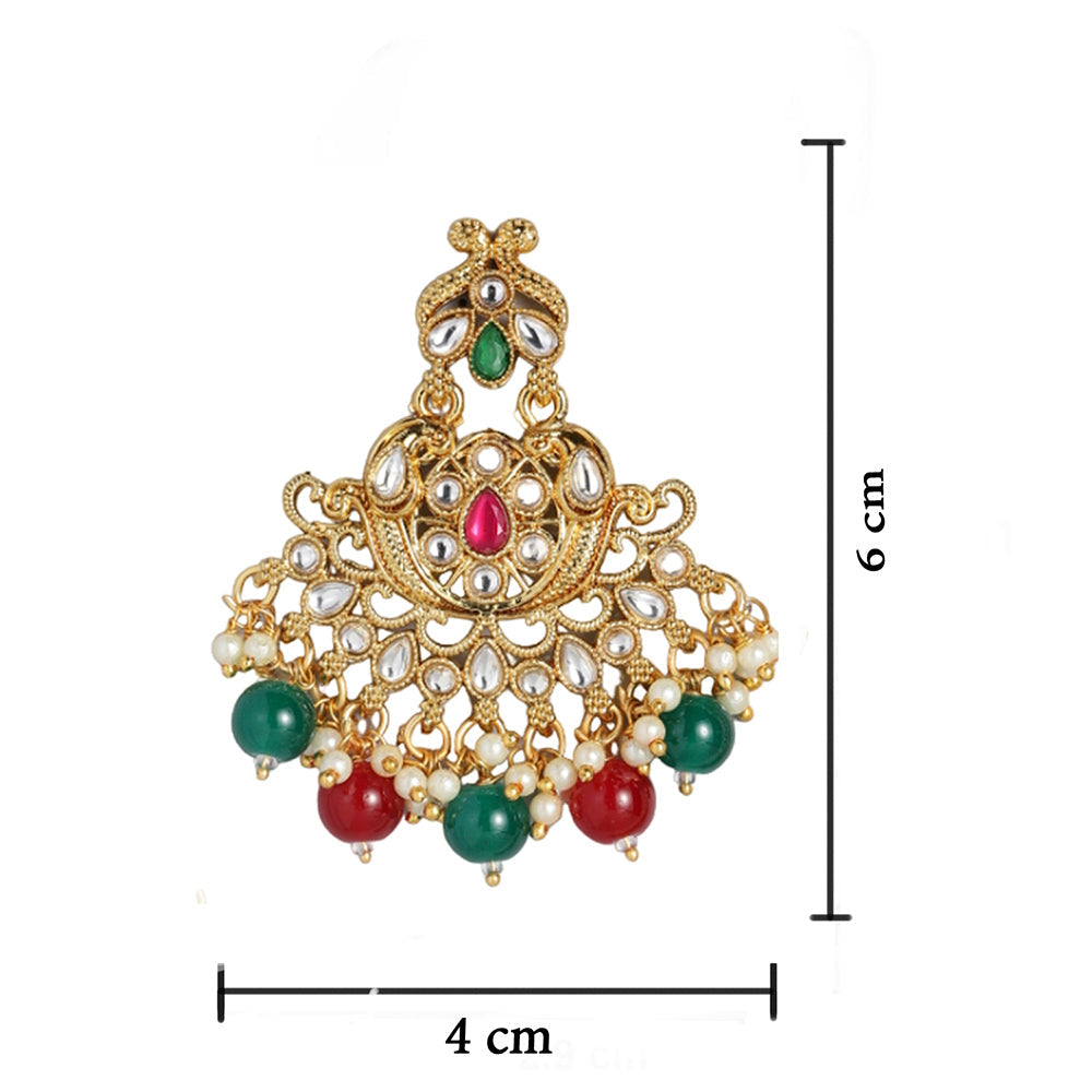 Kord Store Gold Traditional Kundan And Multi Color Pearl Studded Earrings Maang Tikka for Women Girls