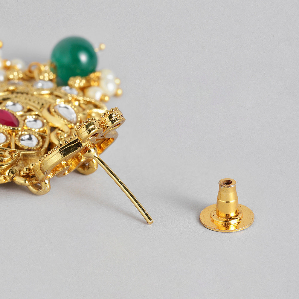 Kord Store Gold Traditional Kundan And Multi Color Pearl Studded Earrings Maang Tikka for Women Girls