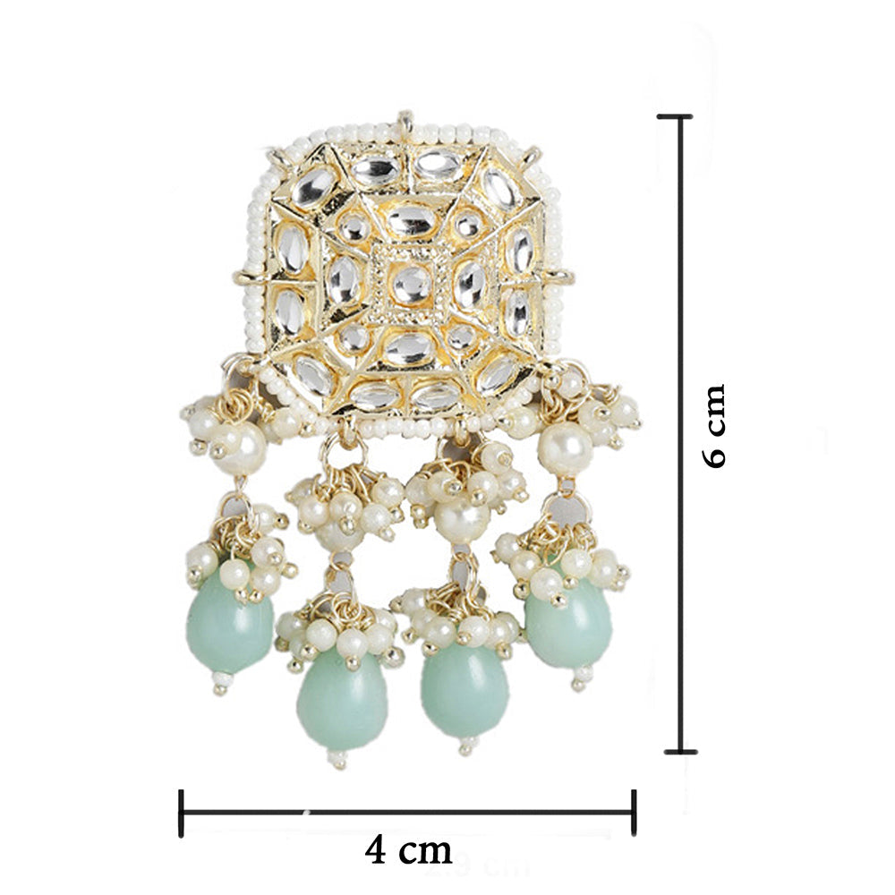 Kord Store 18K Gold Plated Traditional Handcrafted Earrings with Maang Tikka Encased Faux Kundan/Pearl for Women Girls