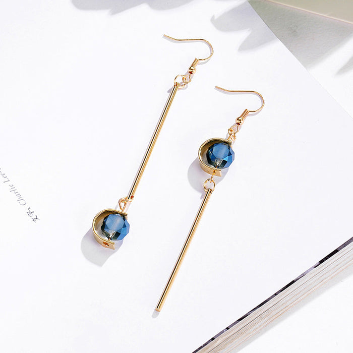 JewelMaze Double C Shape Asymmetric Blue Stone Grey Stone Drop Earrings - Drops & Danglers