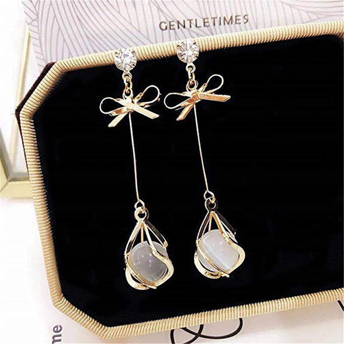 JewelMaze Gold Butterfly Opal Long Drop Earrings - Drops & Danglers