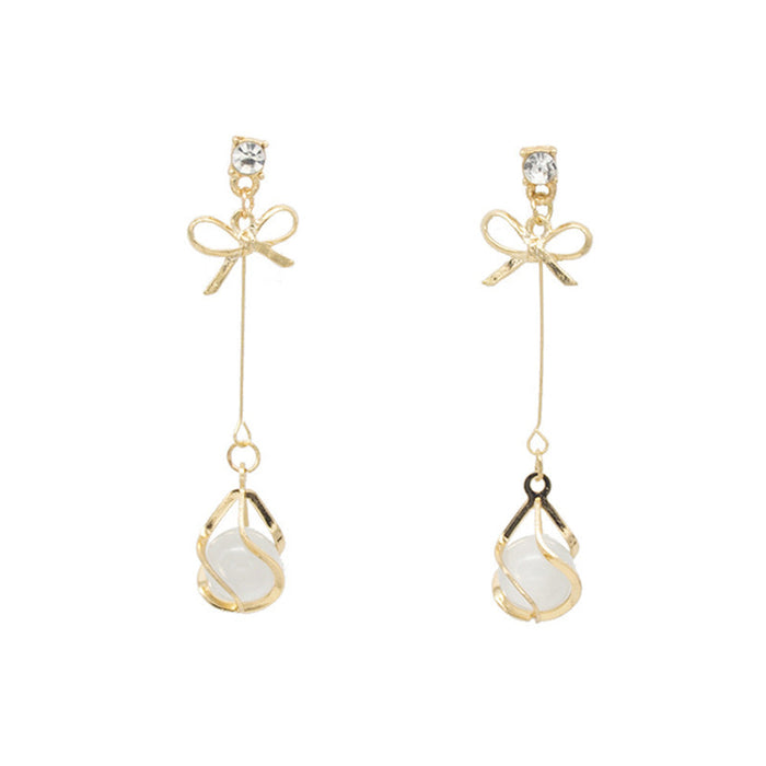 JewelMaze Gold Butterfly Opal Long Drop Earrings - Drops & Danglers