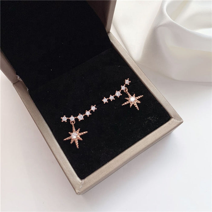 JewelMaze Eight-Star Lucky Astrology Zircon Studded Stud Earrings - Stud Earrings
