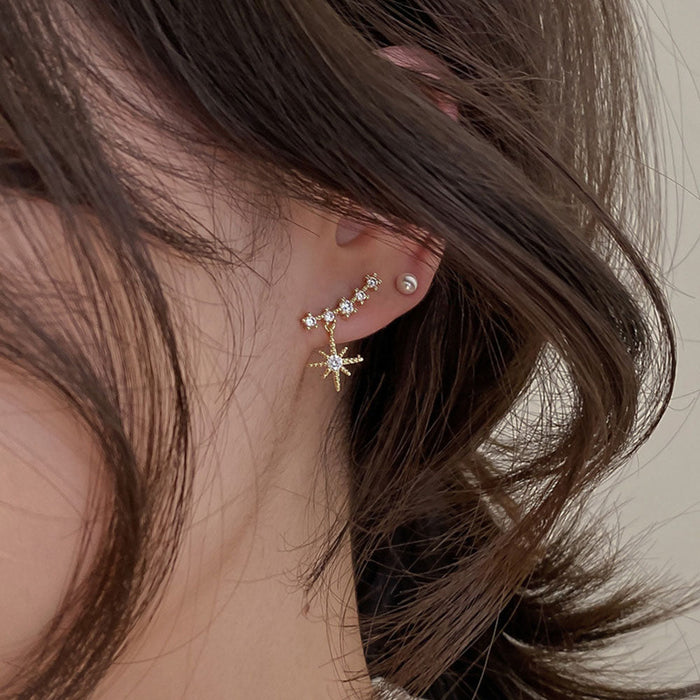 JewelMaze Eight-Star Lucky Astrology Zircon Studded Stud Earrings - Stud Earrings