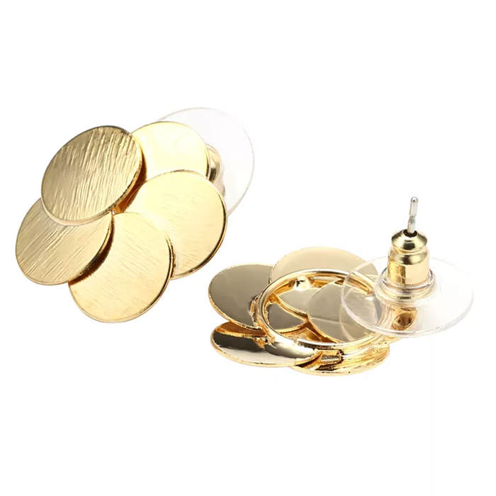 JewelMaze Overlap Metal Round Flower Stud Earrings - Stud Earrings