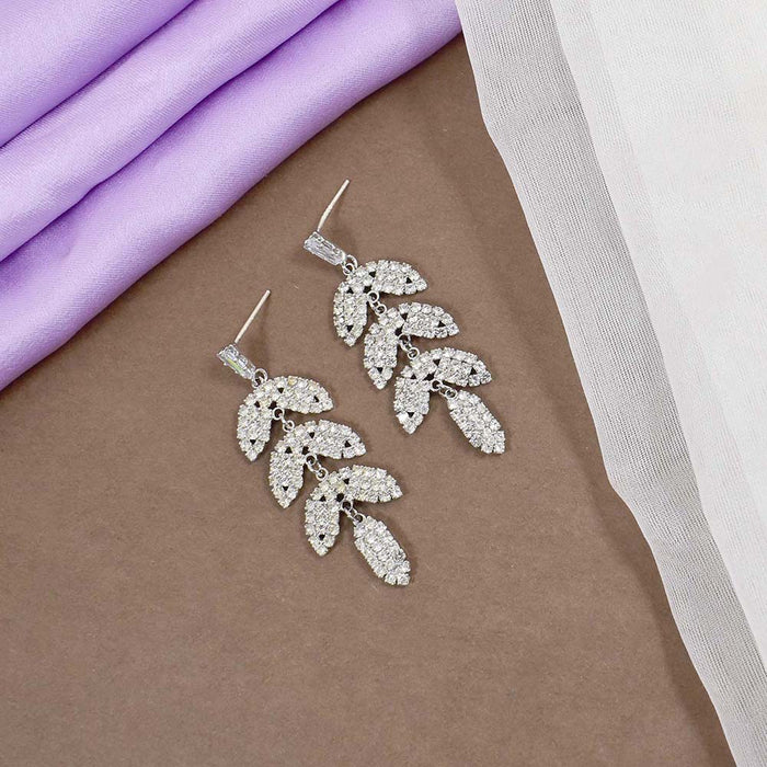JewelMaze Layered Luxury Diamond Drop Leaf Earrings - Drops & Danglers