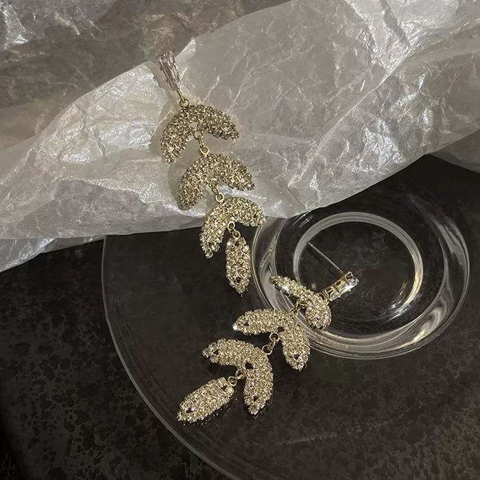 JewelMaze Layered Luxury Diamond Drop Leaf Earrings - Drops & Danglers