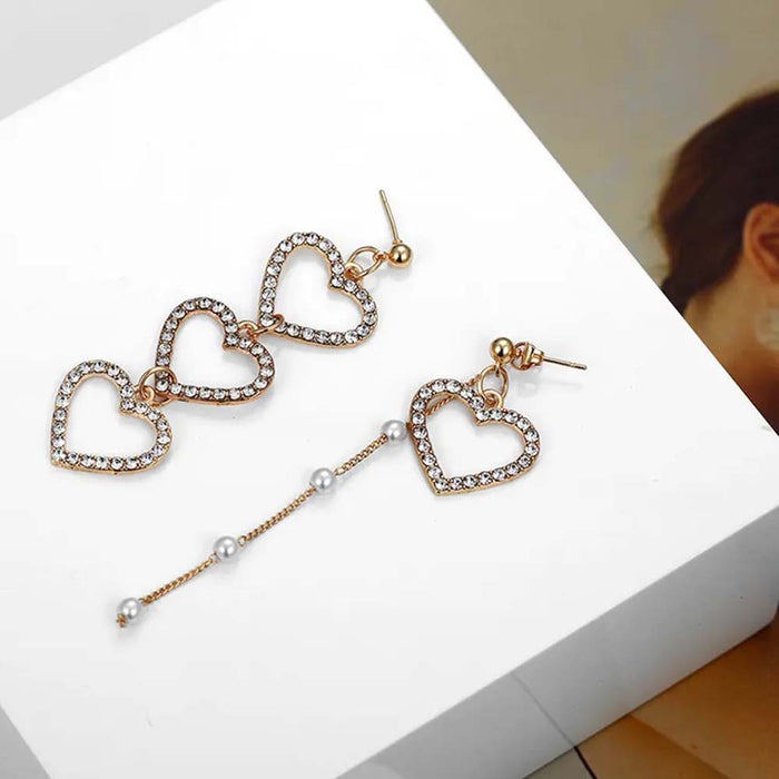 JewelMaze Mis Match Heart Long Drop Earrings - Drops & Danglers