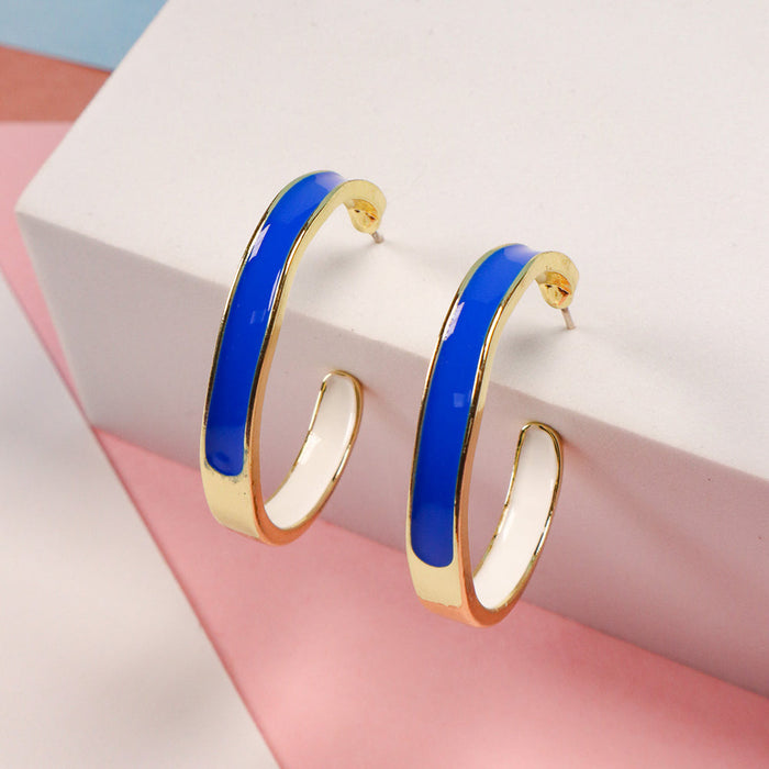 JewelMaze Blue And White Open Classy Hoops - Hoop Earrings