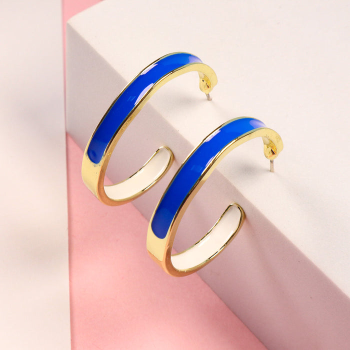 JewelMaze Blue And White Open Classy Hoops - Hoop Earrings