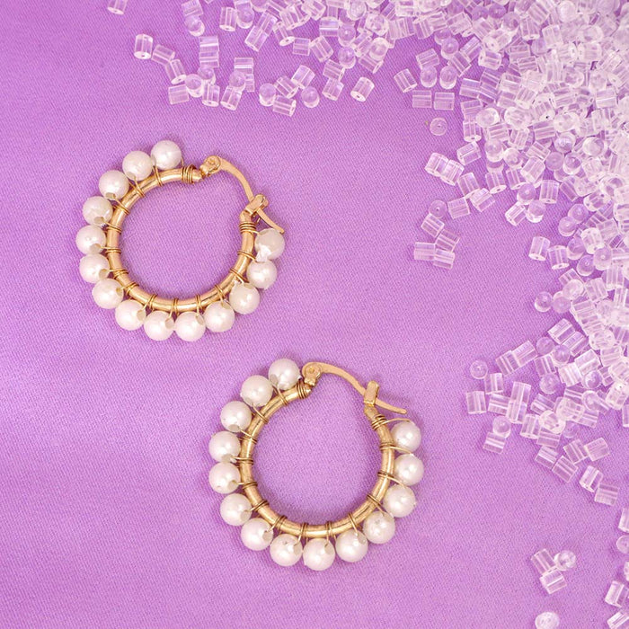JewelMaze Pure Pearls Hoops - Hoop Earrings