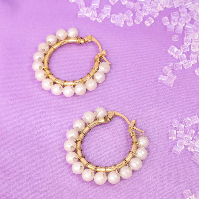 JewelMaze Pure Pearls Hoops - Hoop Earrings