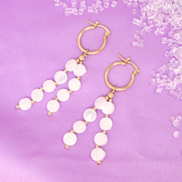 JewelMaze Pretty Pearl Tassel Huggie Earrings - Huggie Earring