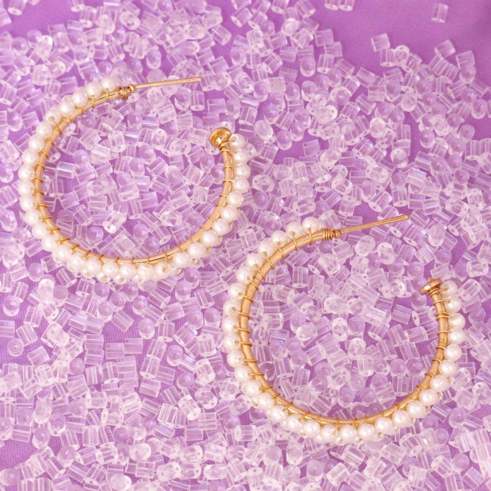 JewelMaze Ethnic Pearl Wrapped Hoop - Hoop Earrings