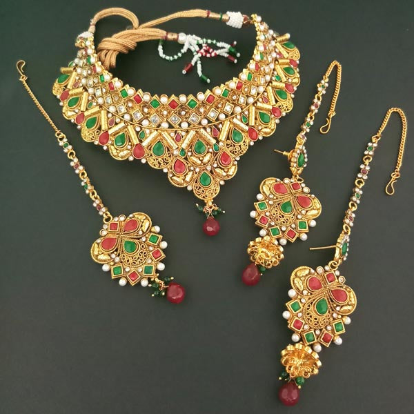 Sai Raj AD Stone Copper Necklace Set With Maang Tikka