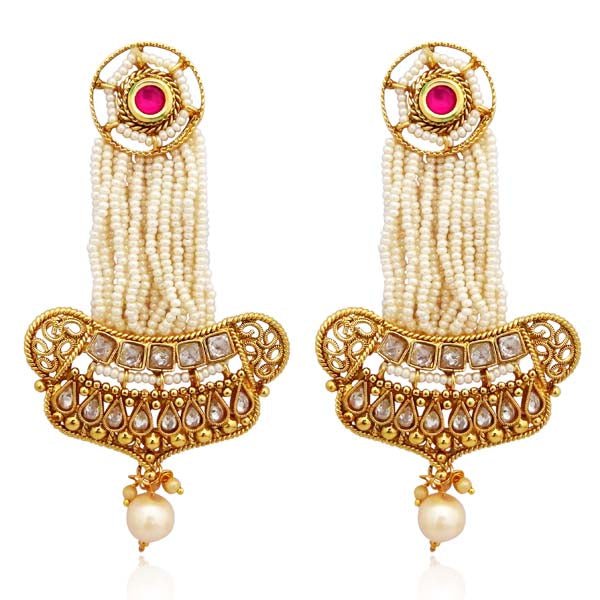 Sai Raj AD Stone Pearl Copper Dangler Earrings