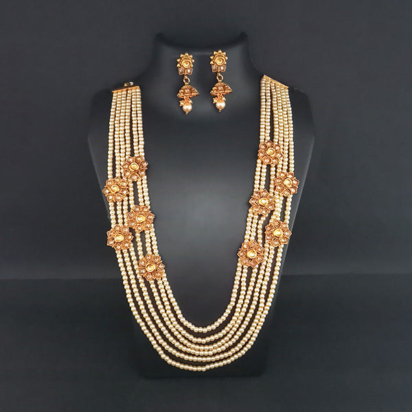 Ganpati Arts AD Stone Pearl Copper Necklace Set