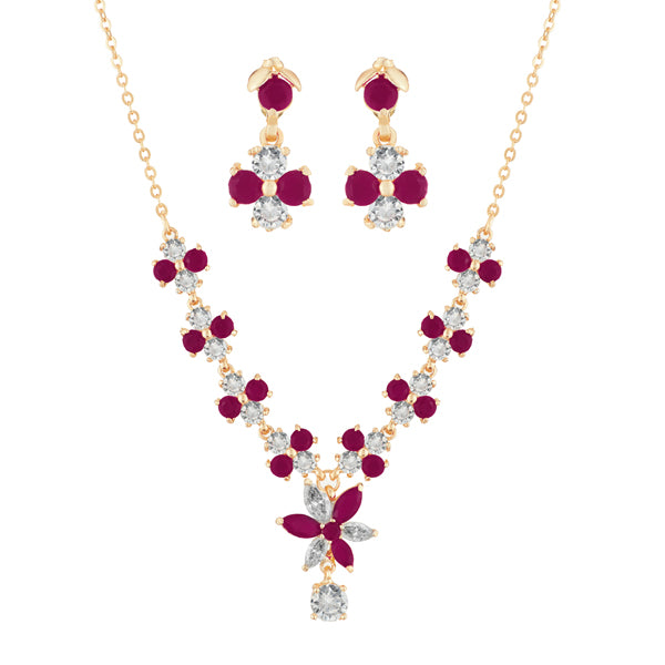 Suhagan Ruby And AD Stone Gold Plated Necklace Set