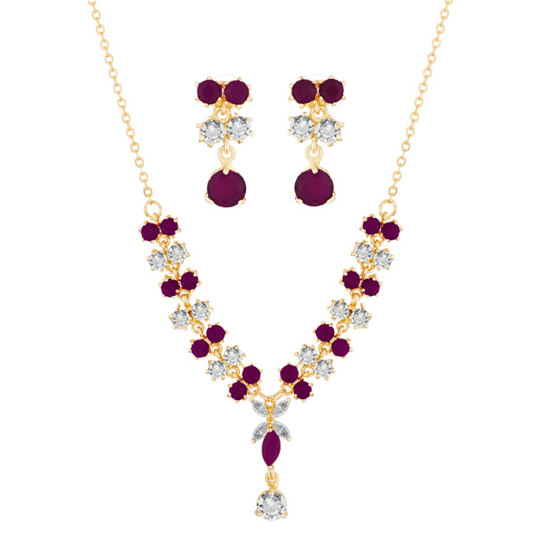 Suhagan Ruby And AD Stone Gold Plated Necklace Set