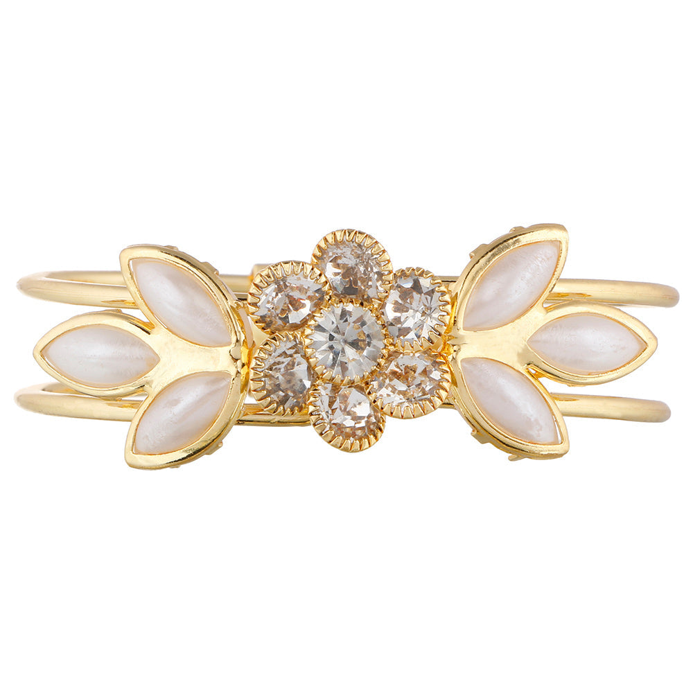 Kord Store Fancy Flower Design Pink & White Stone Gold Plated Openable Bracelet For Women  - KSBRC40004