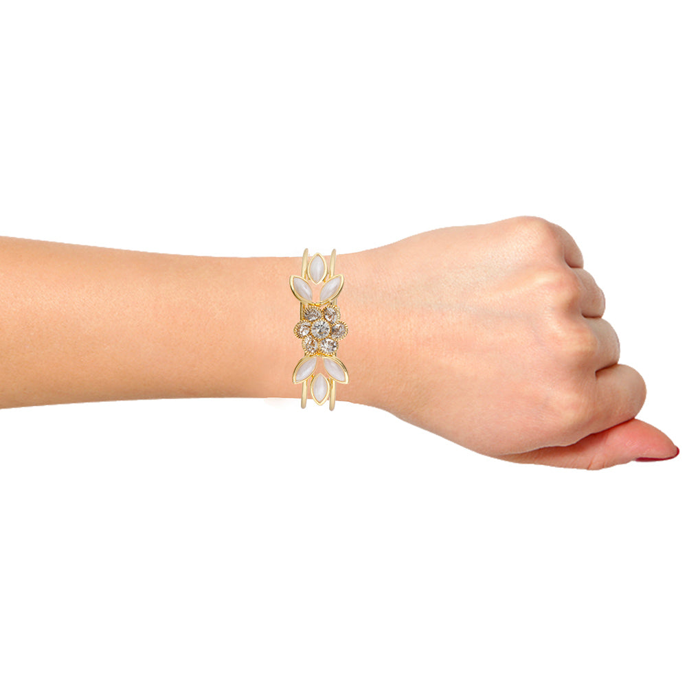 Kord Store Fancy Flower Design Pink & White Stone Gold Plated Openable Bracelet For Women  - KSBRC40004
